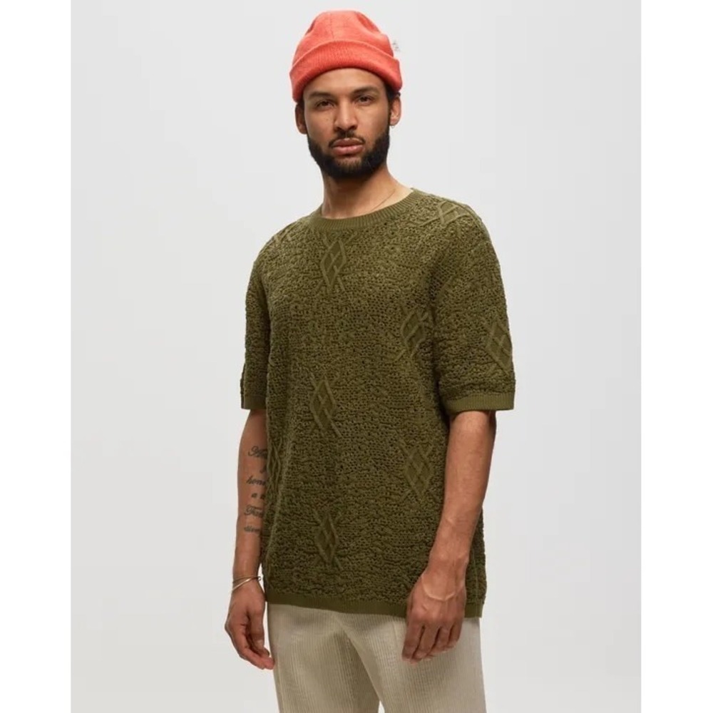 Daily Paper Shield Crochet Short Sleeve Sweater Green Size Medium Mens
